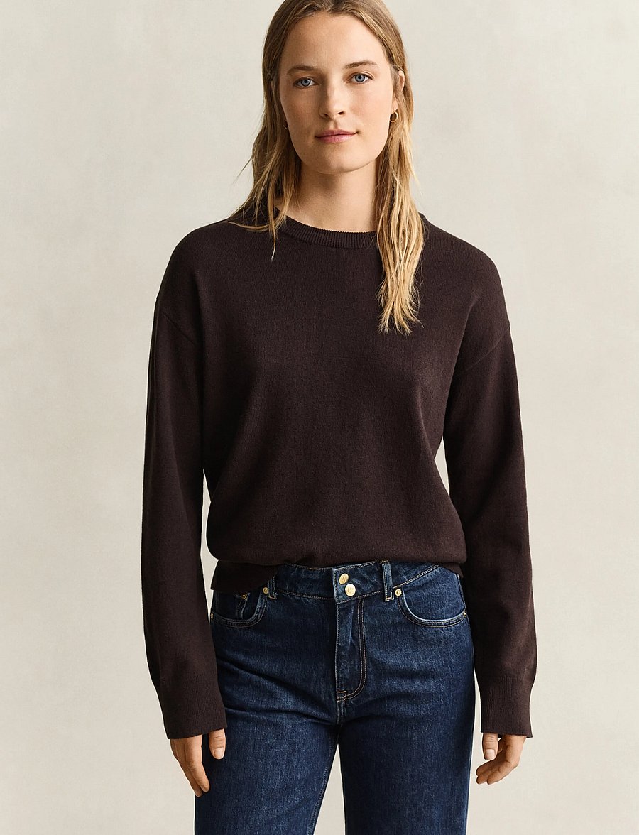 Gant - SUPERFINE LAMBSWOOL C-NECK - striktrøjer - deep brown - 0