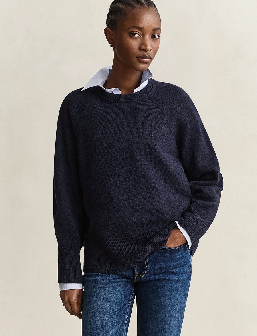 Gant - WOOL CASHMERE C-NECK - kashmir - evening blue - 0
