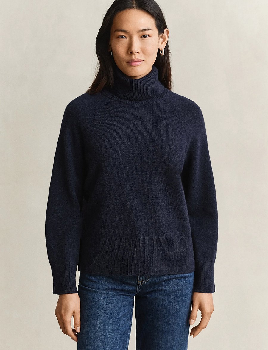 Gant - WOOL CASHMERE TURTLENECK - cashmere - evening blue - 0