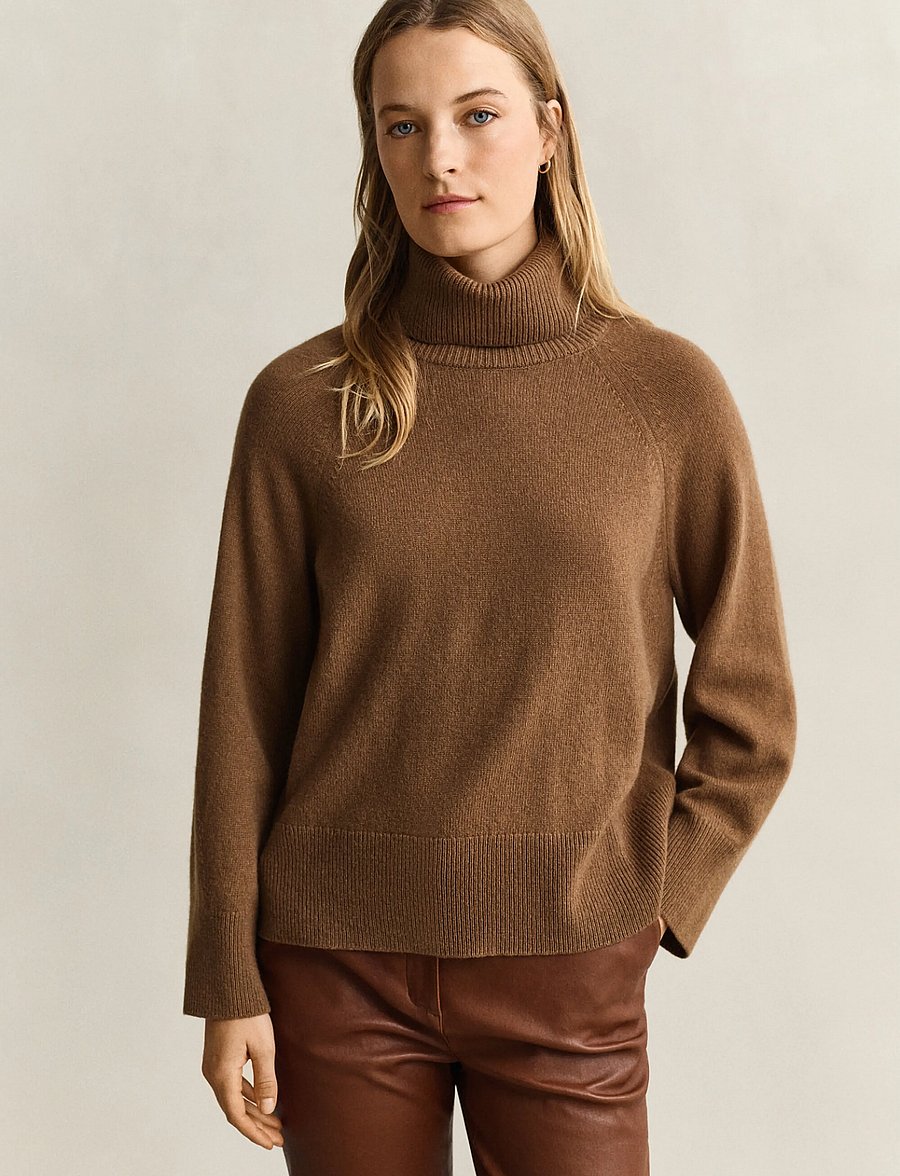 Gant - WOOL CASHMERE TURTLENECK - kaschmir - warm khaki - 0