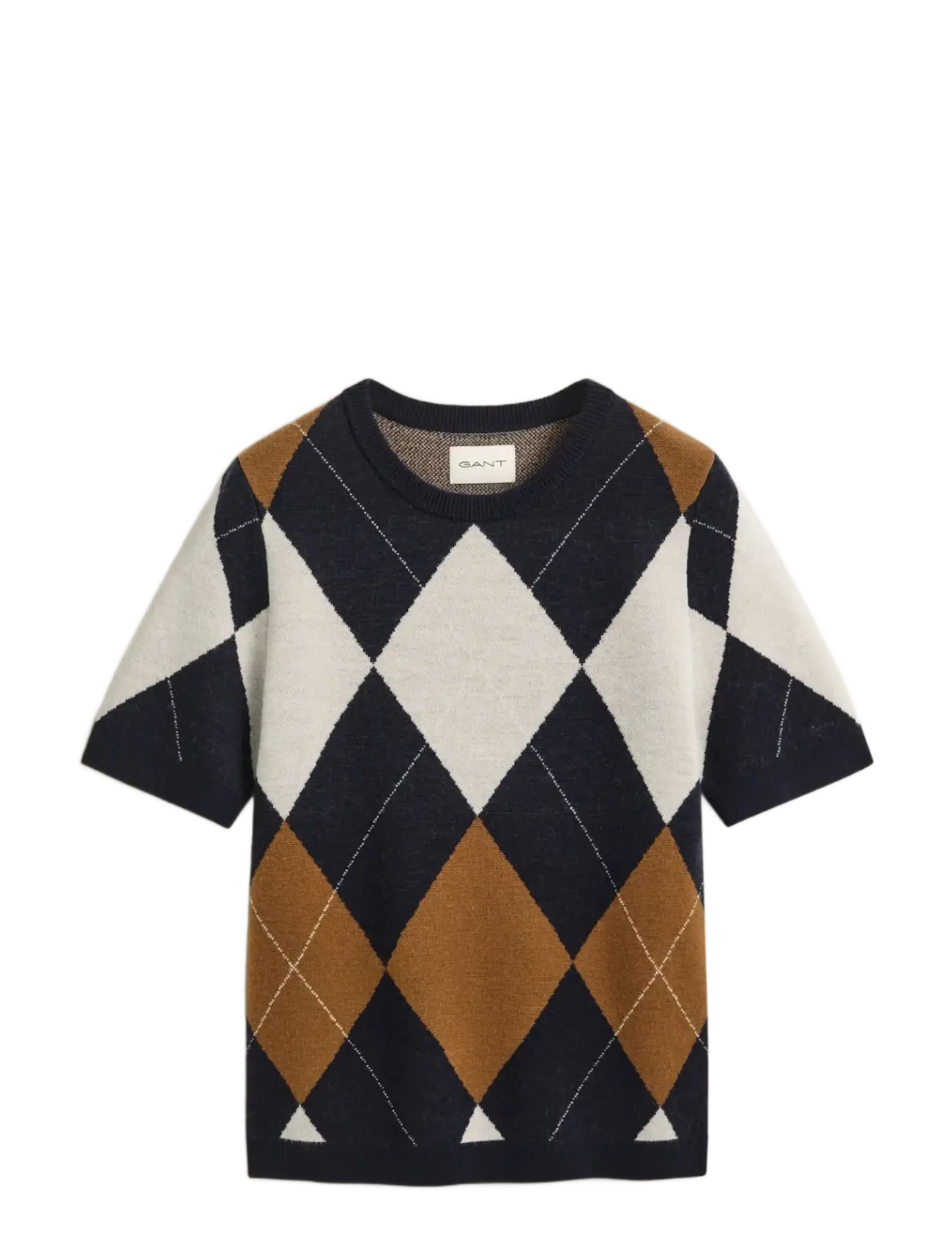 Gant WOOL ARGYLE C-NECK SS - Kläder - EVENING BLUE / navy