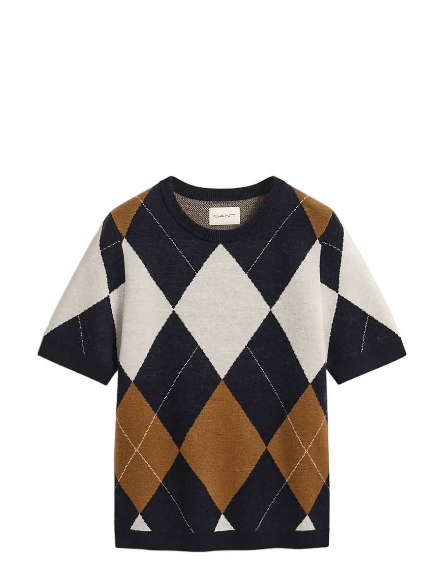Gant - WOOL ARGYLE C-NECK SS - stickade tröjor - evening blue - 1