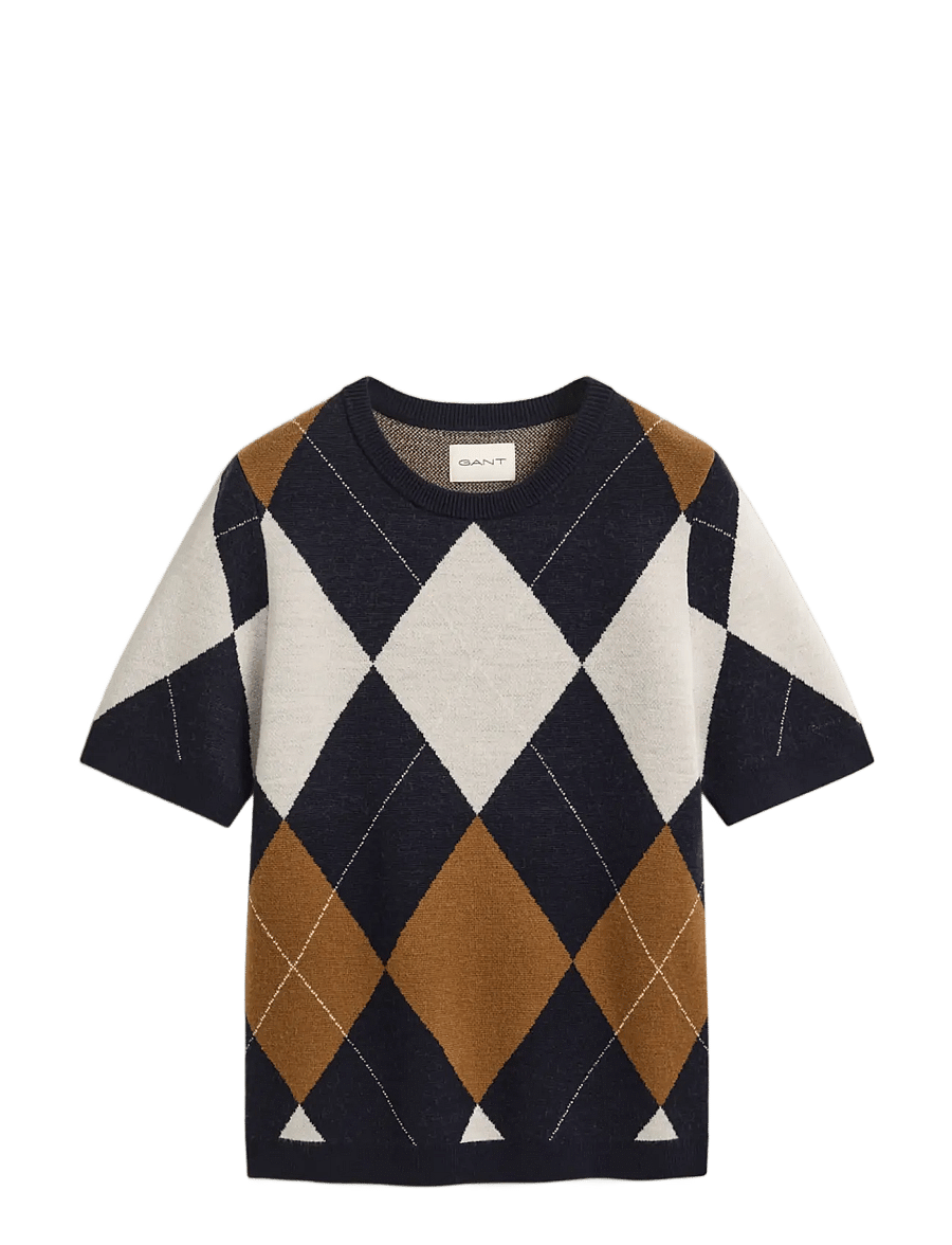Gant - WOOL ARGYLE C-NECK SS - striktrøjer - evening blue - 0