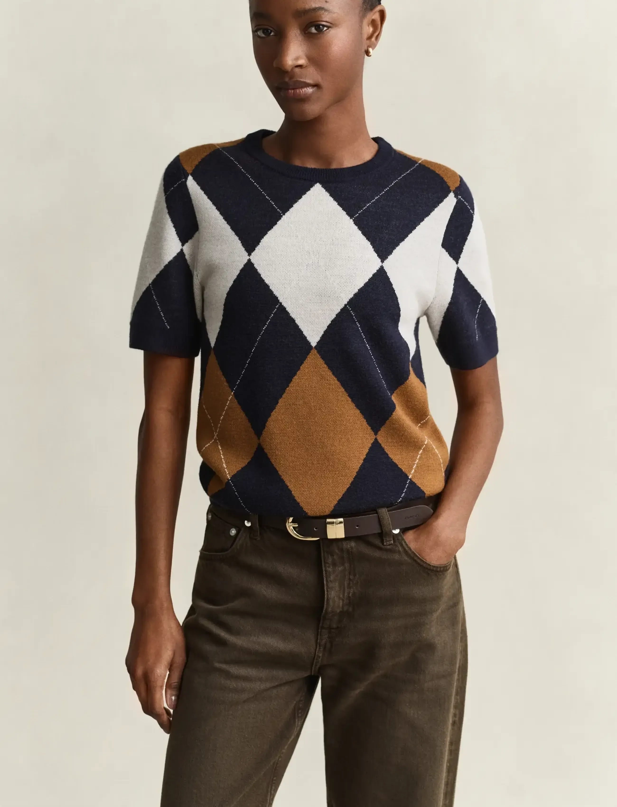 Wool Argyle C-Neck Ss