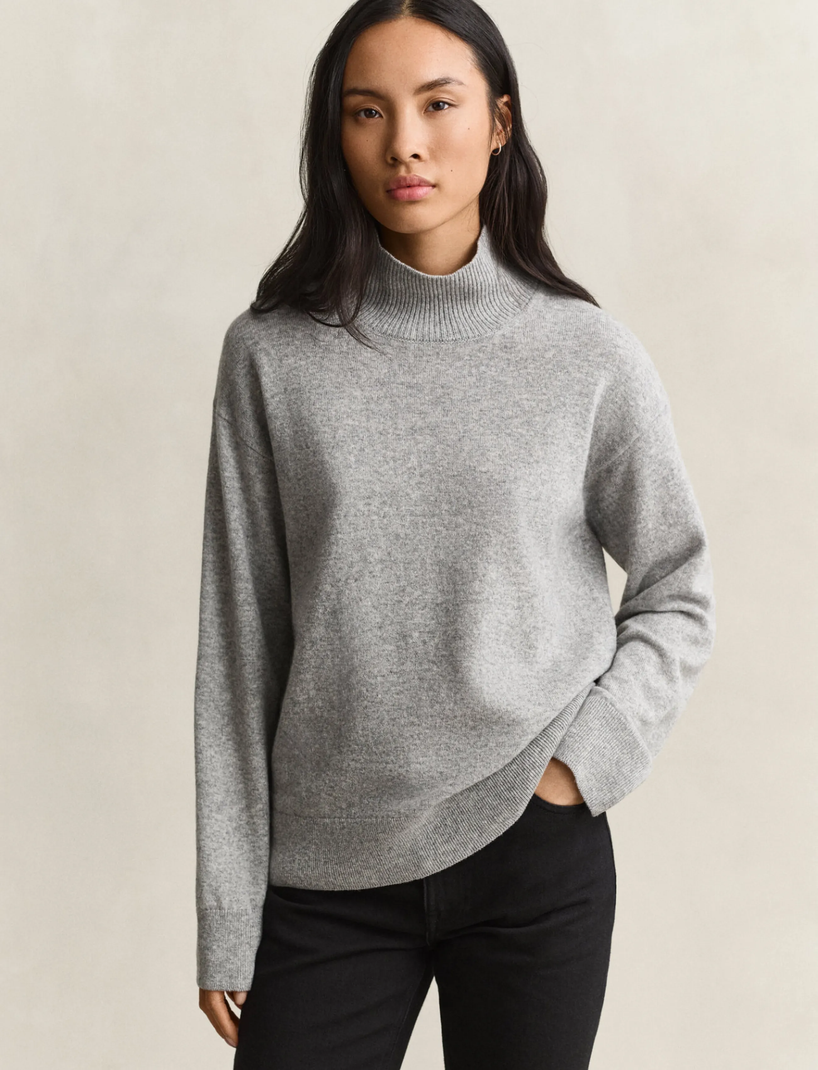 Gant SUPERFINE LAMBSWOOL MOCKNECK - Gant - GREY MELANGE / grey