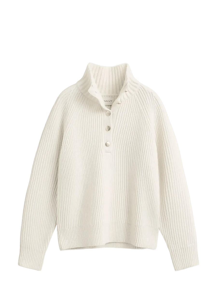 Gant - WOOL RIBBED HALF BUTTON - pullover - cream - 1