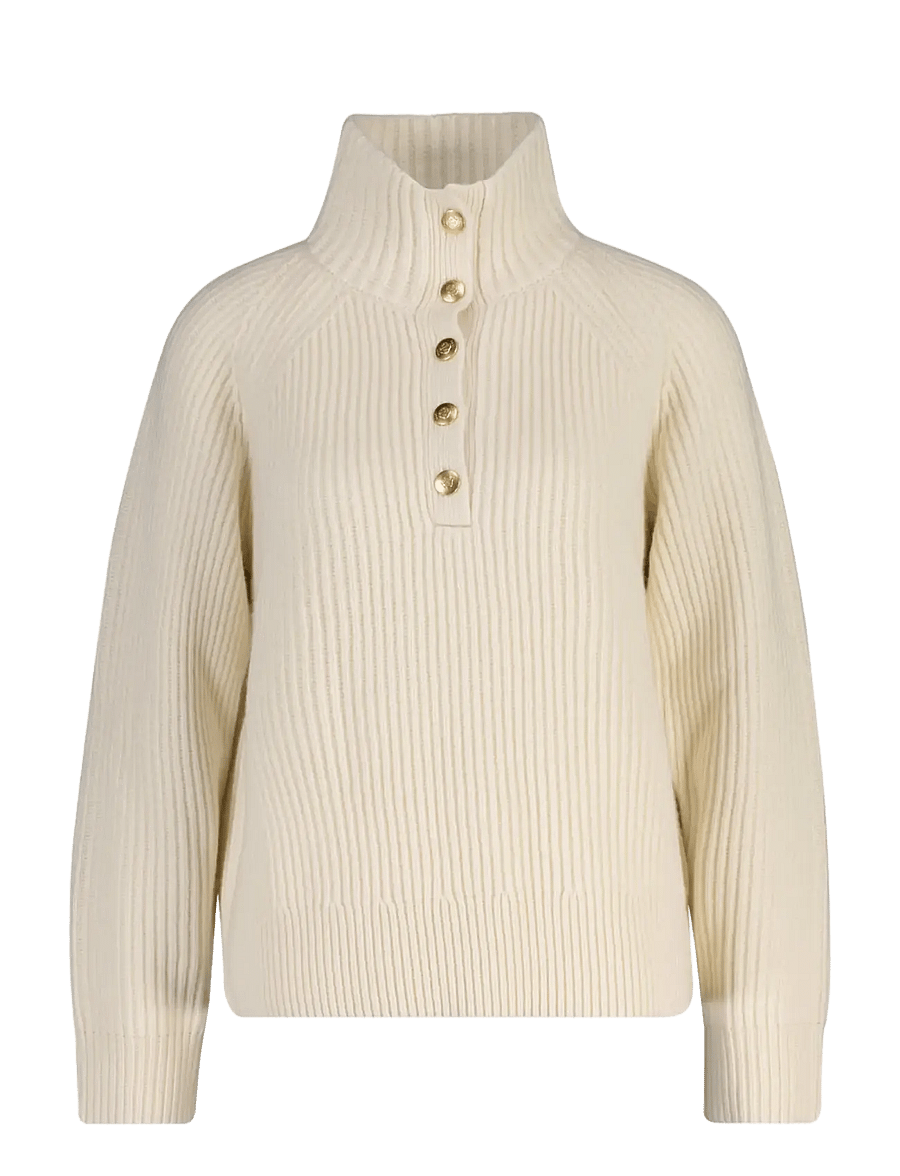 Gant - WOOL RIBBED HALF BUTTON - cream - 1