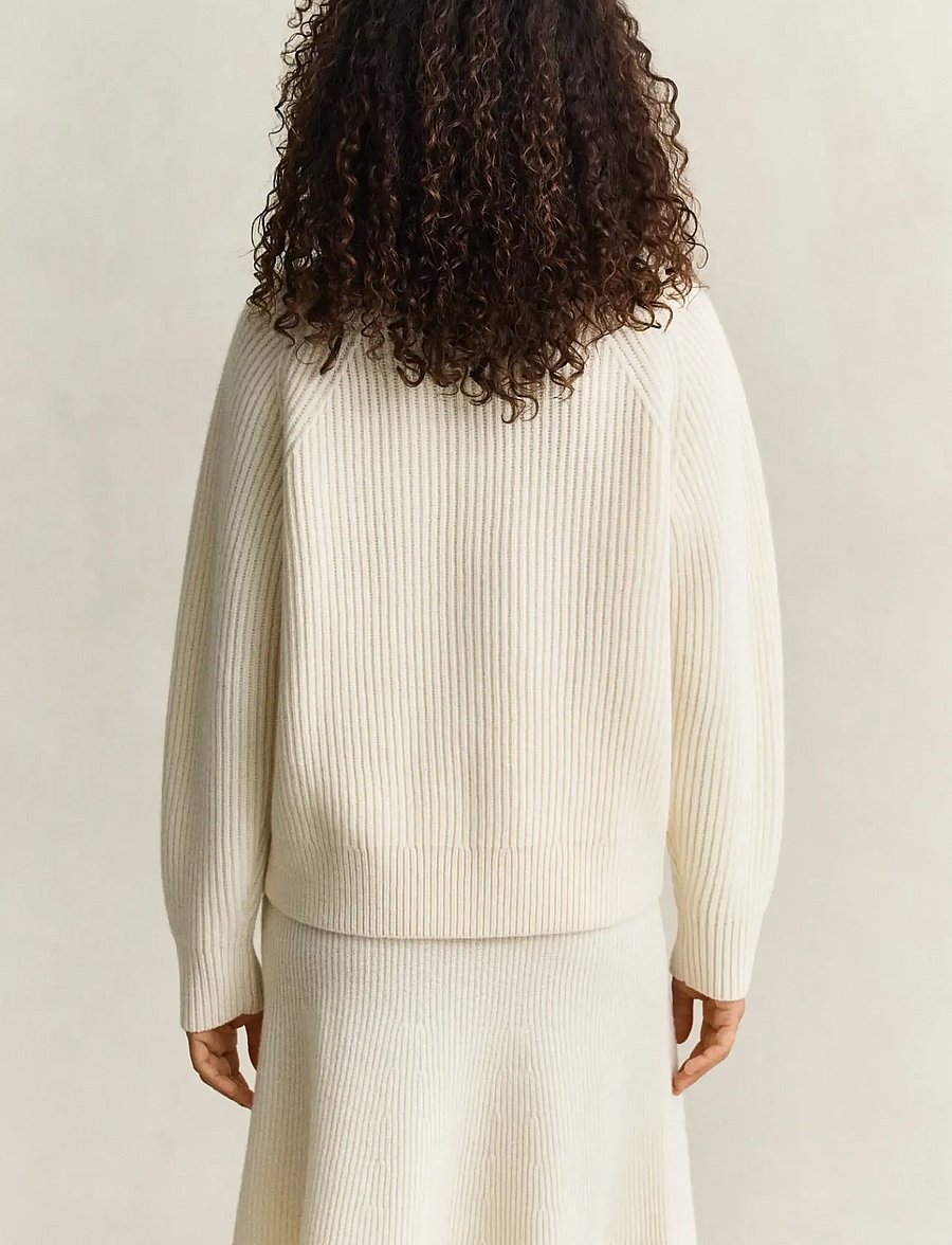 Gant - WOOL RIBBED HALF BUTTON - cream - 2