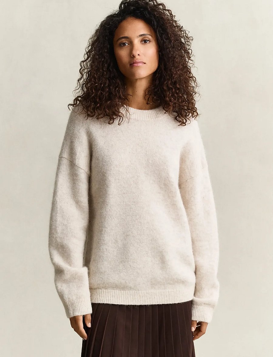 Gant - ALPACA BLEND C-NECK - stickade tröjor - light beige melange - 0