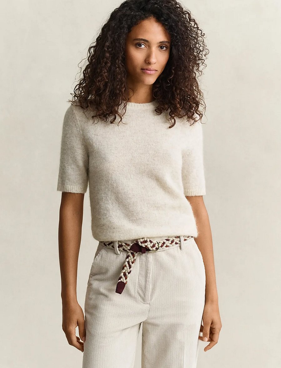 Gant - ALPACA BLEND C-NECK SS - striktrøjer - light beige melange - 0