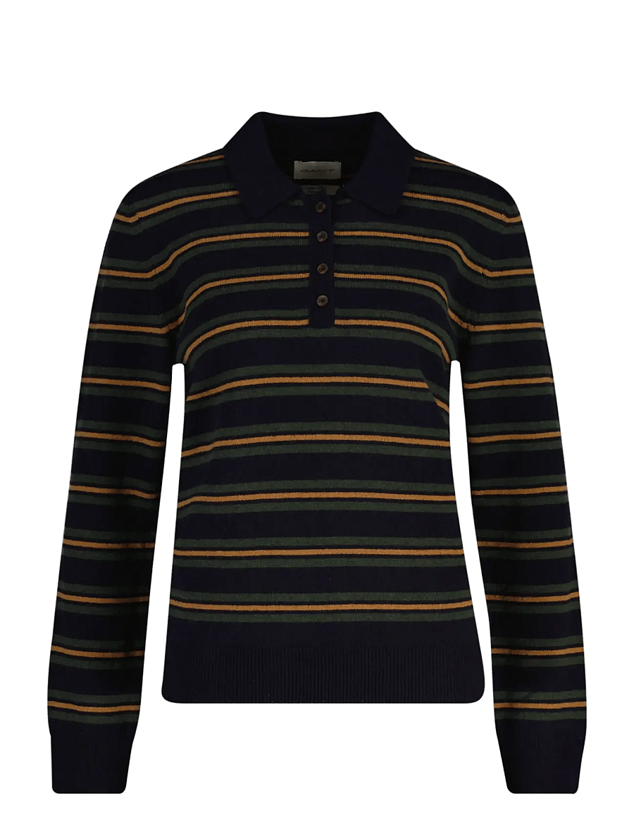 Gant - SUPERFINE LAMBSWOOL STRIPED RUGGER - stickade tröjor - evening blue - 1