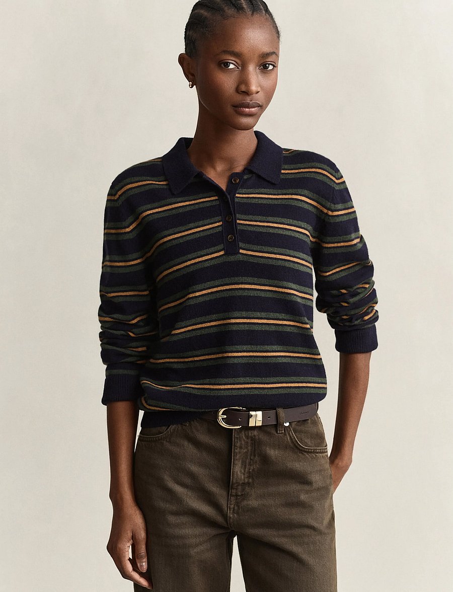 Gant - SUPERFINE LAMBSWOOL STRIPED RUGGER - stickade tröjor - evening blue - 0