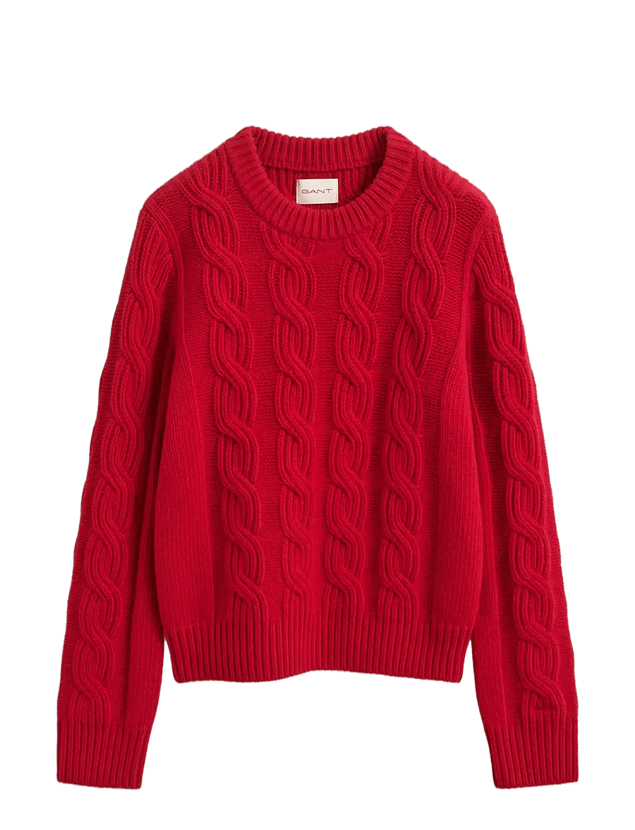 Gant - WOOL BLEND CABLE KNIT C-NECK - striktrøjer - ruby red - 0