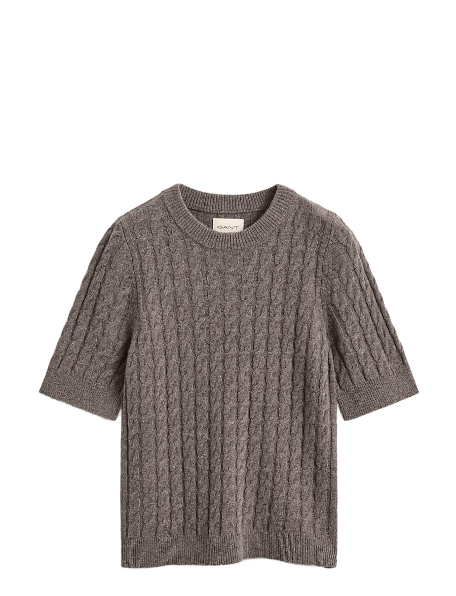 Gant - WOOL CASHMERE CABLE C-NECK SS - brown melange - 0
