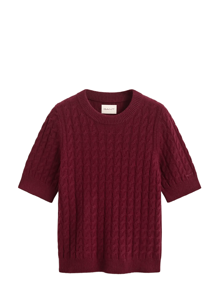 Gant - WOOL CASHMERE CABLE C-NECK SS - kašmiir - darkened wine - 1