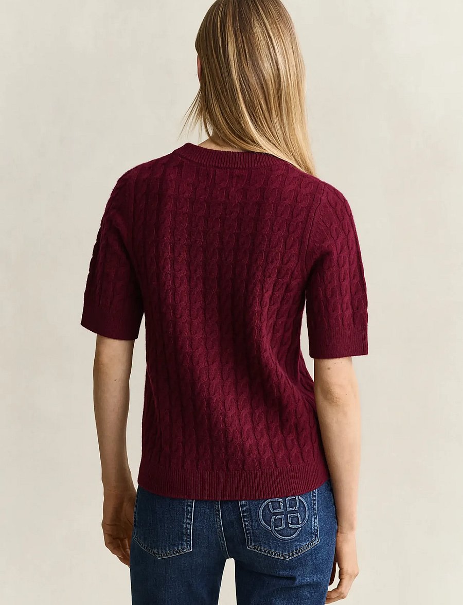 Gant - WOOL CASHMERE CABLE C-NECK SS - kašmiir - darkened wine - 2