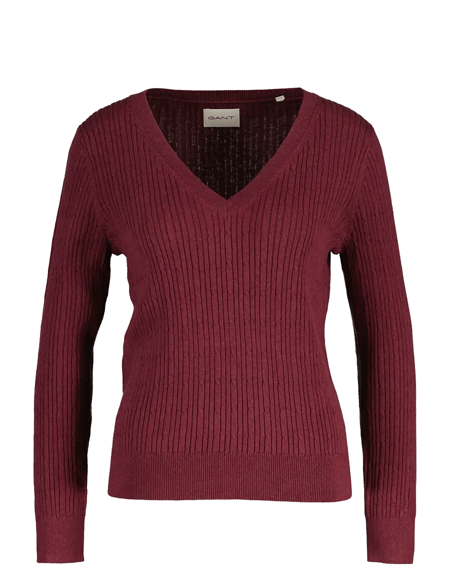 Gant - MINI CABLE V-NECK - jumpers - darkened wine - 0