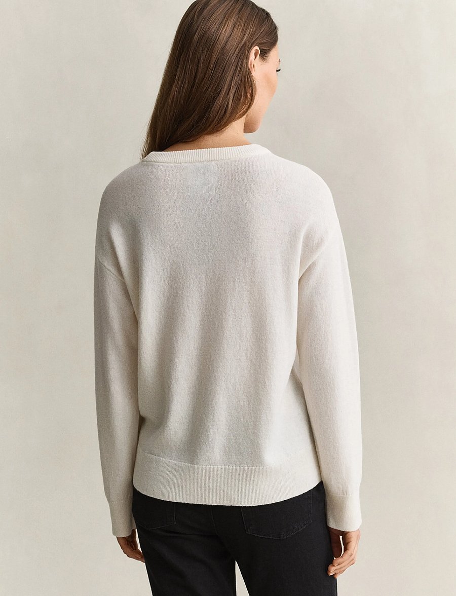 Gant - SUPERFINE LAMBSWOOL C-NECK - striktrøjer - cream - 3