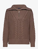 D2. CABLE HALF ZIP SWEATER - MOLE BROWN
