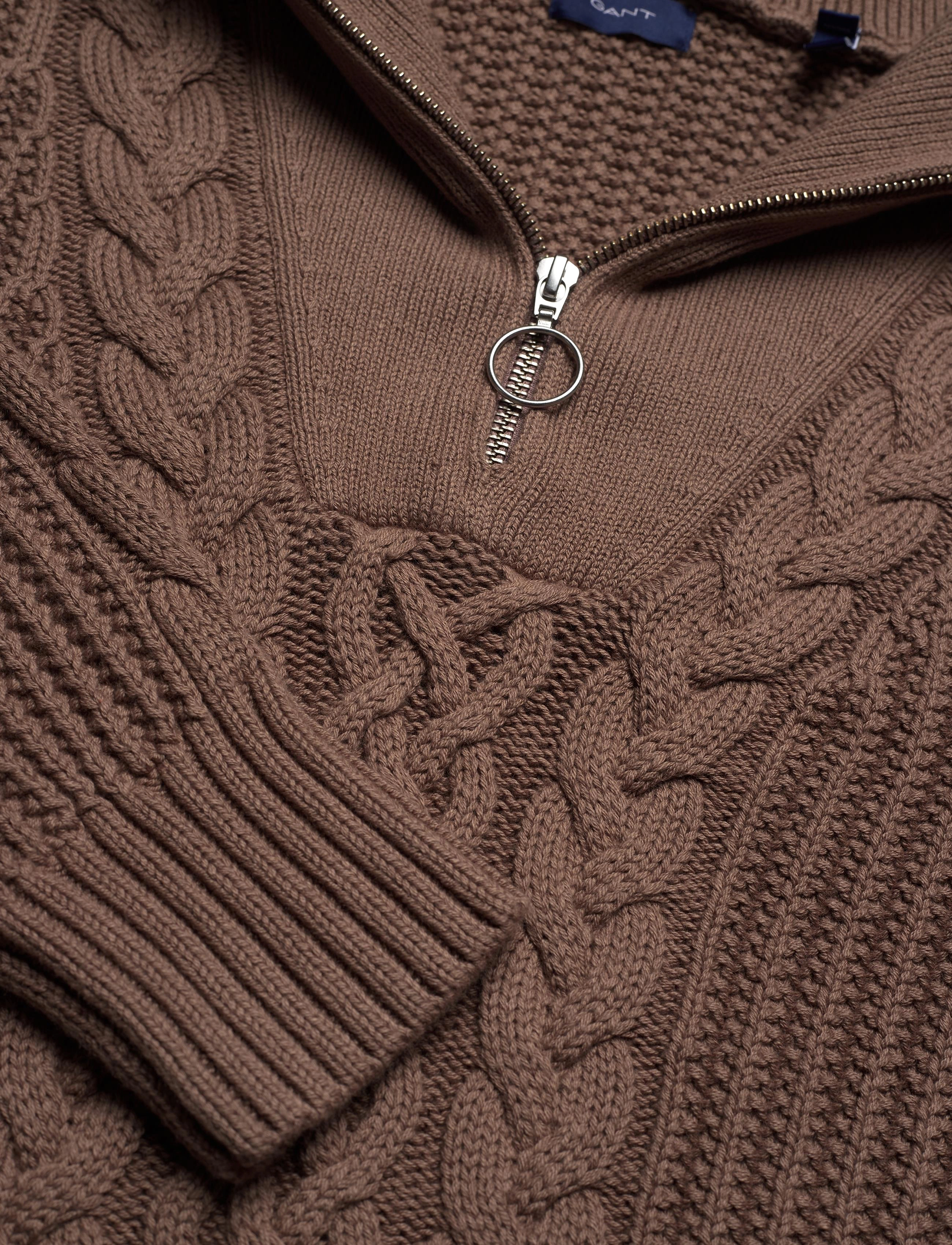 GANT - D2. CABLE HALF ZIP SWEATER - mole brown - 3