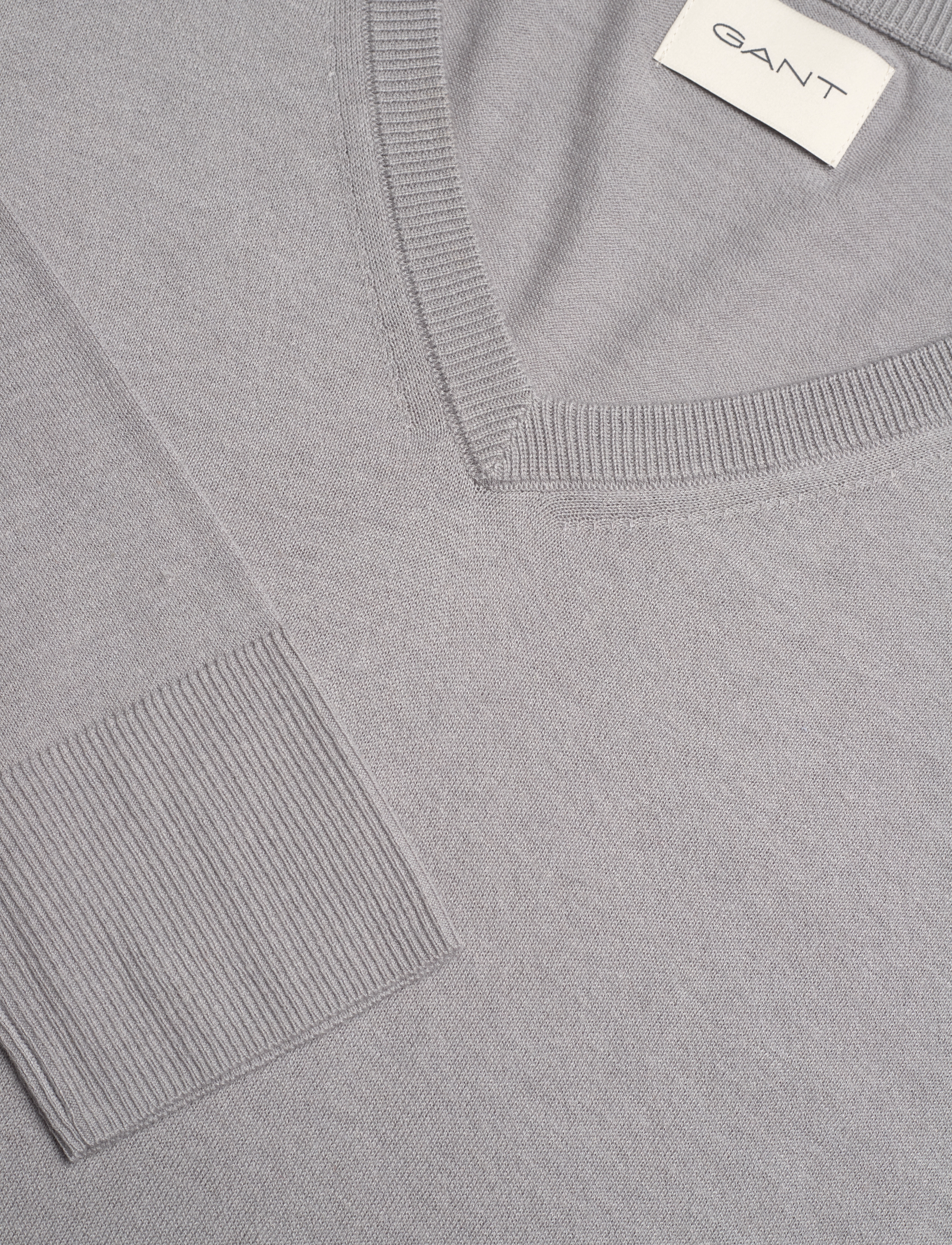 GANT - FINE KNIT V-NECK - mid grey - 2