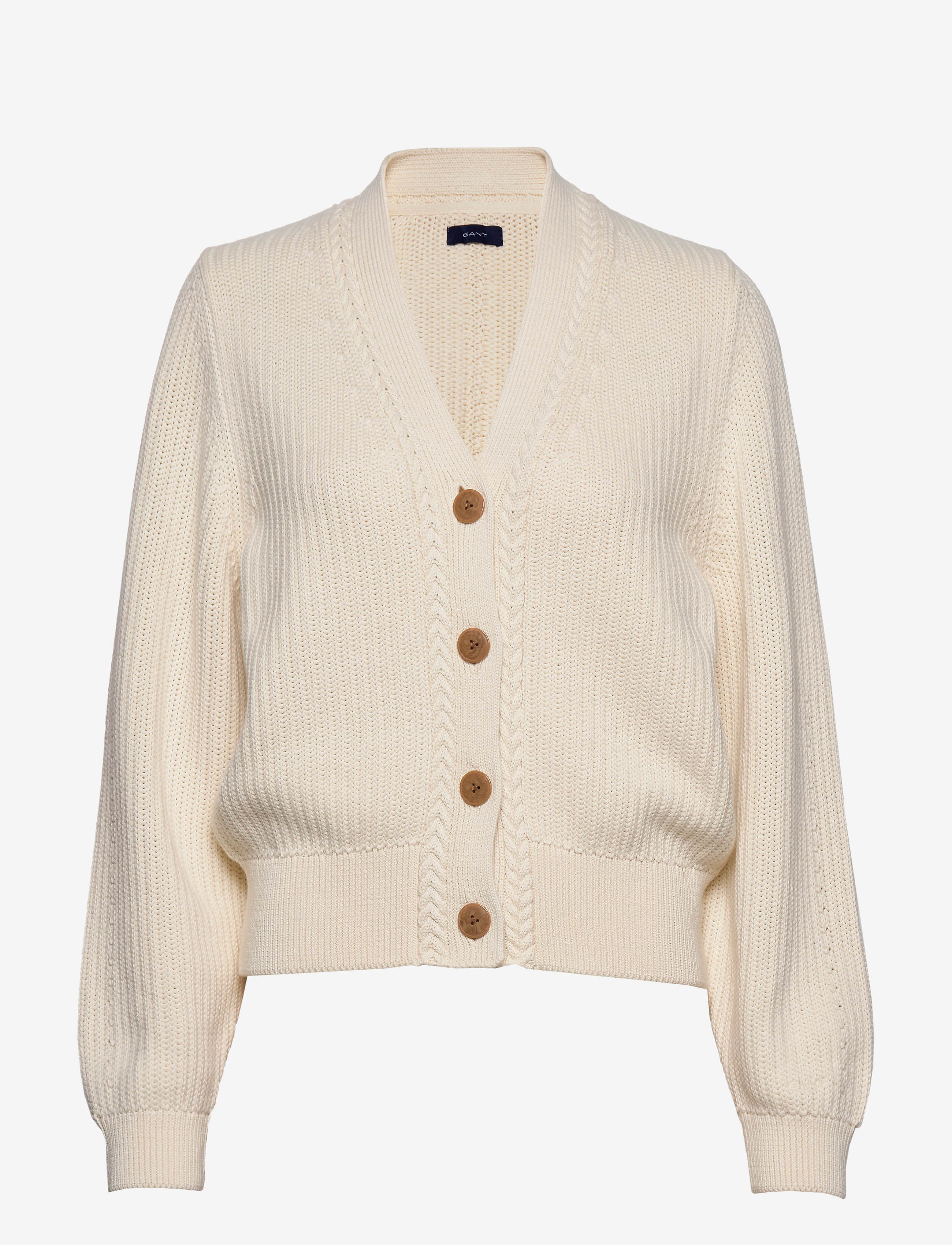 GANT - D1. RIBBED V CARDIGAN - cream - 0