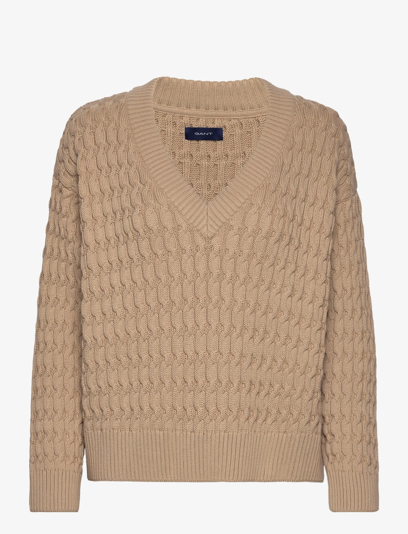 GANT - COTTON TEXTURE V-NECK - sweaters - dry sand - 0