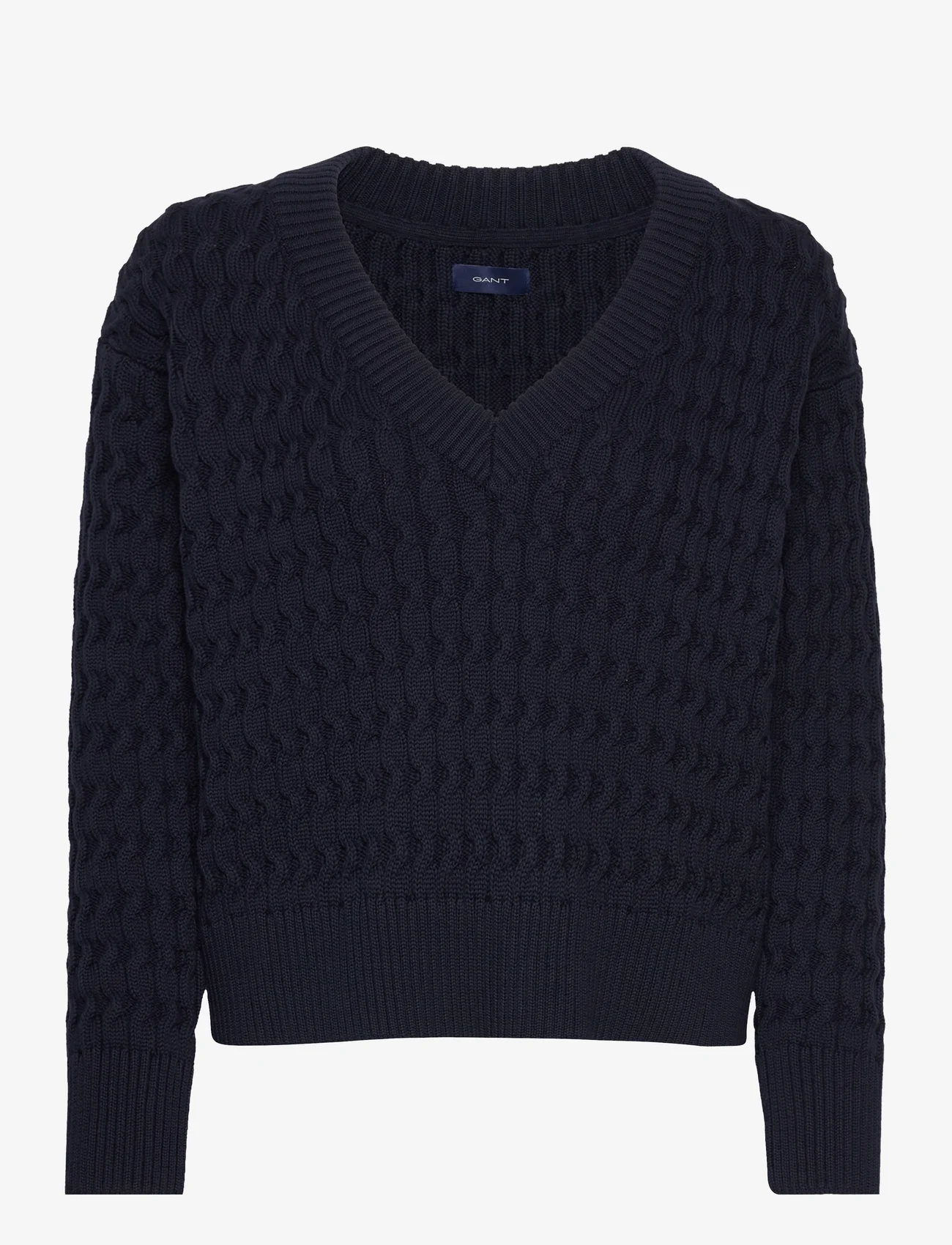 GANT - COTTON TEXTURE V-NECK - sweaters - evening blue - 0