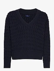 GANT - COTTON TEXTURE V-NECK - sweaters - evening blue - 0