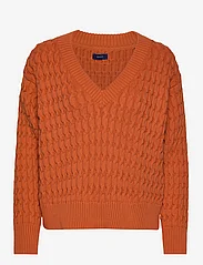 GANT - COTTON TEXTURE V-NECK - sweaters - pumpkin orange - 0