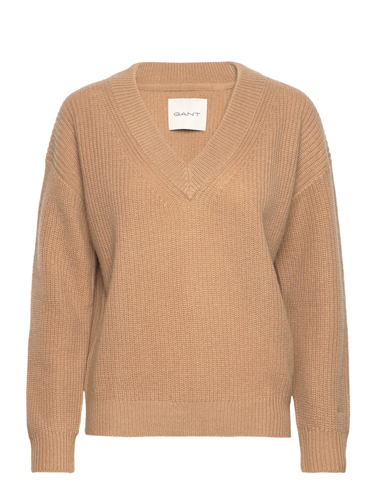 GANT - WOOL RIBBED V-NECK - dark khaki - 0