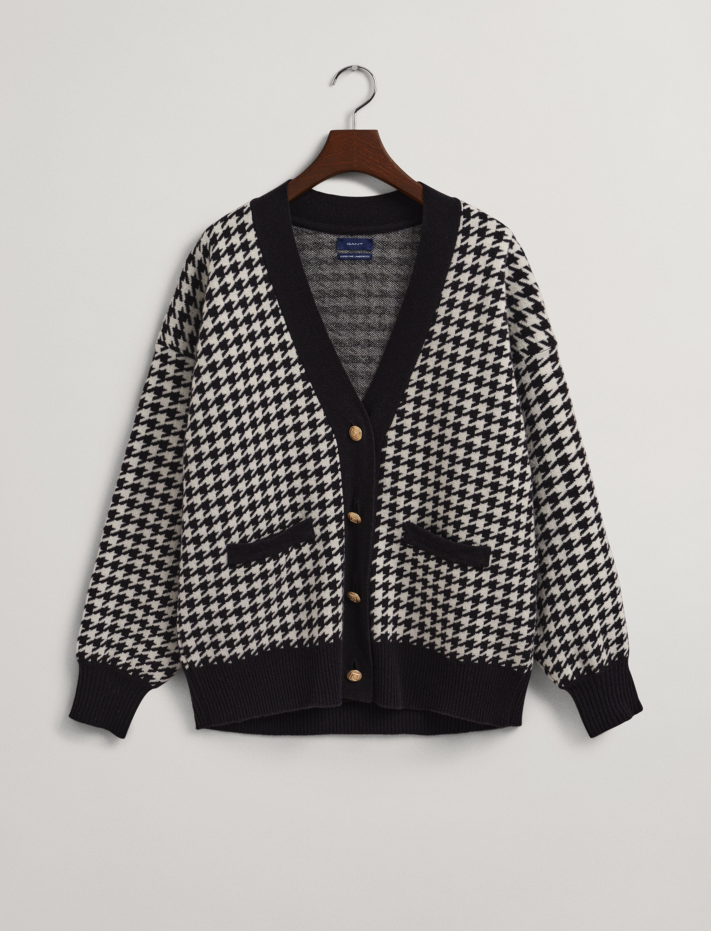 GANT - D1. HOUNDSTOOTH OVERSIZED CARDIGAN - ebony black - 5
