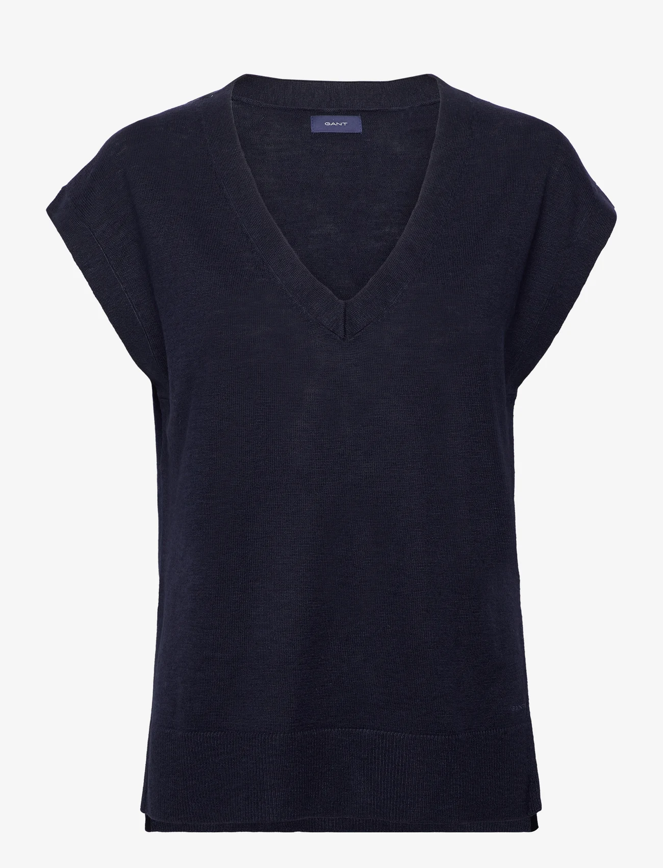 GANT - LINEN-BLEND V-NECK VEST - t-shirts - evening blue - 0