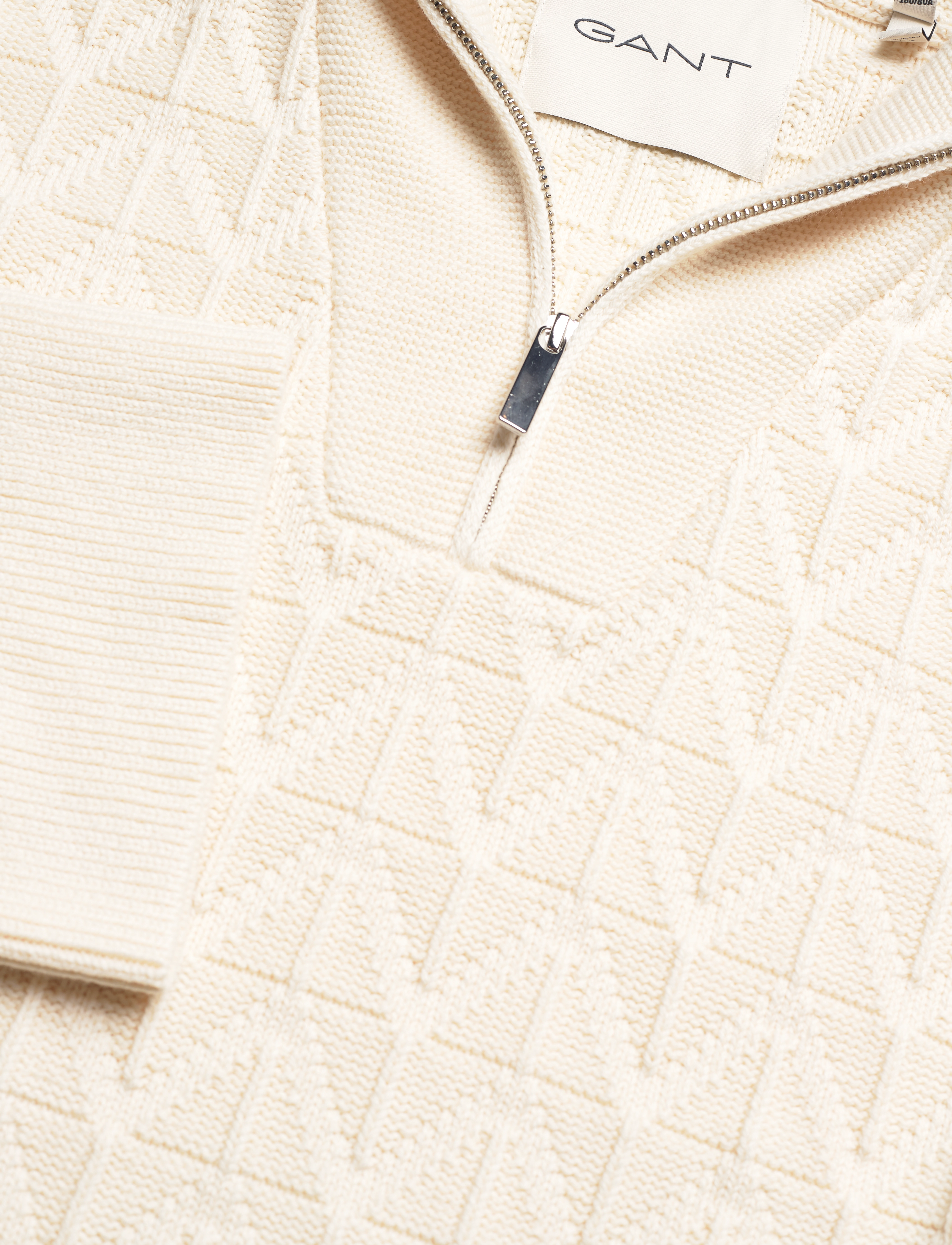 GANT - HERRINGBONE HALF ZIP - cream - 3