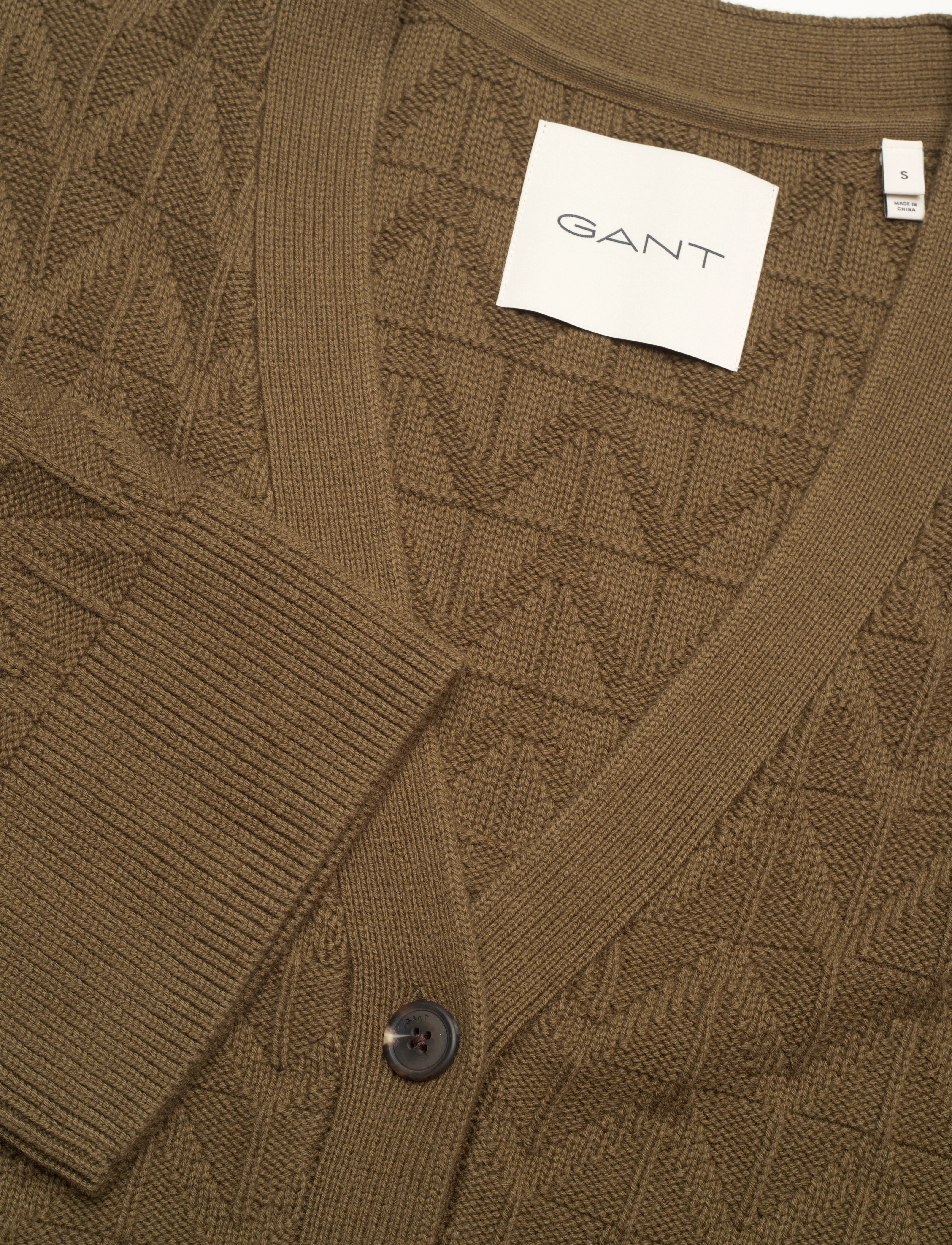 GANT - HERRINGBONE V-NECK CARDIGAN - dark cactus - 2