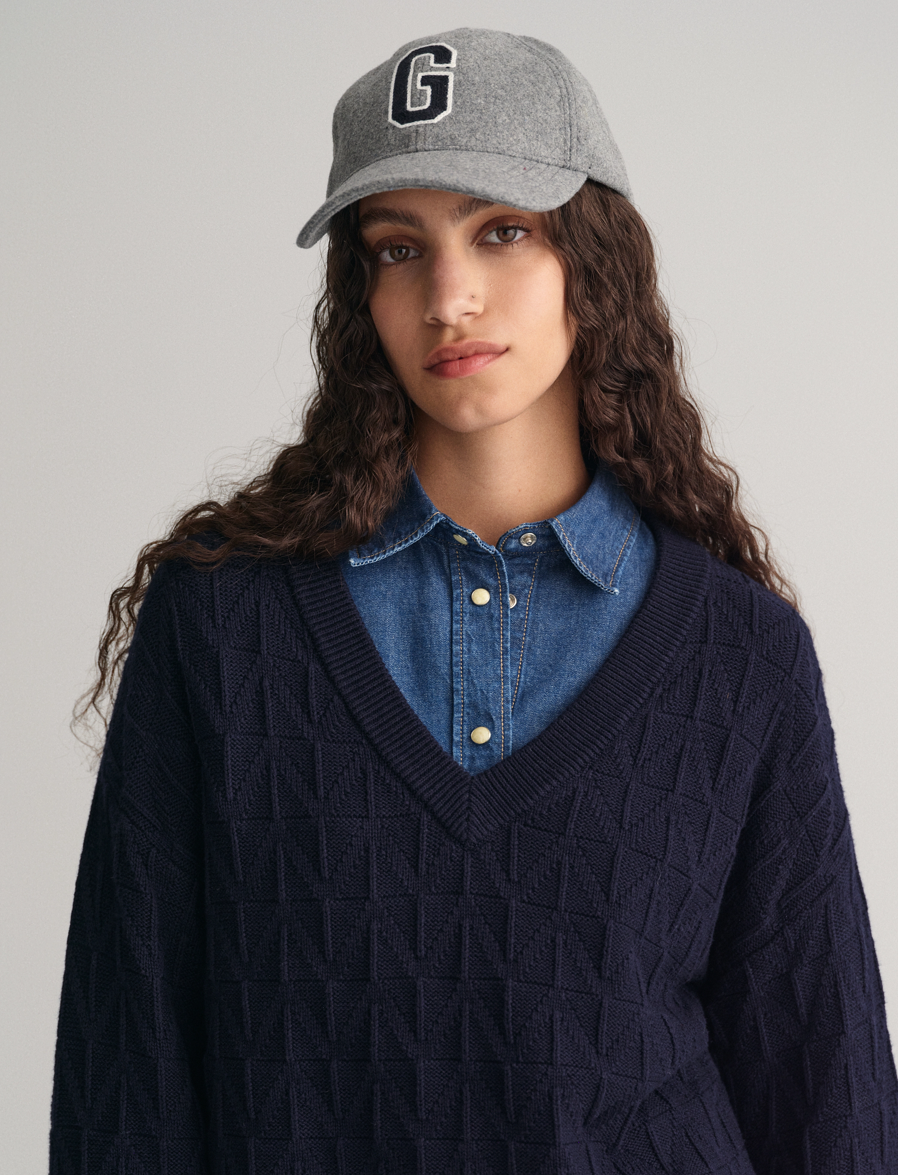 GANT - HERRINGBONE V-NECK - evening blue - 5