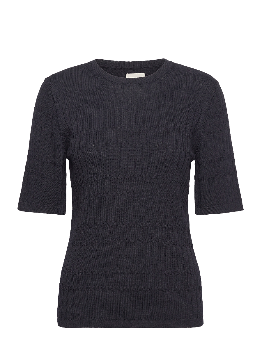 Gant - TEXTURED SHORT SLEEVE C-NECK - striktrøjer - evening blue - 1