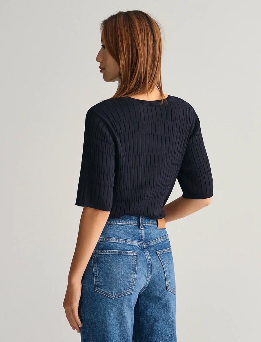 Gant - TEXTURED SHORT SLEEVE C-NECK - striktrøjer - evening blue - 3