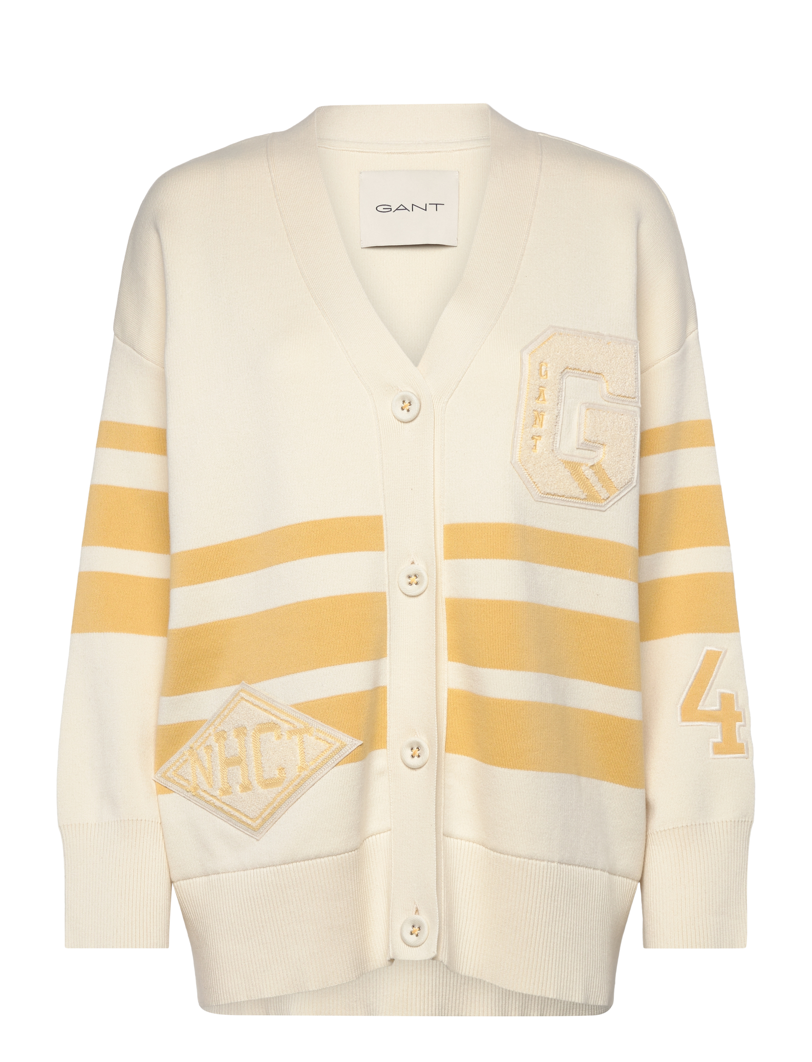 GANT - GANT VARSITY V-NECK CARDIGAN - cream - 1
