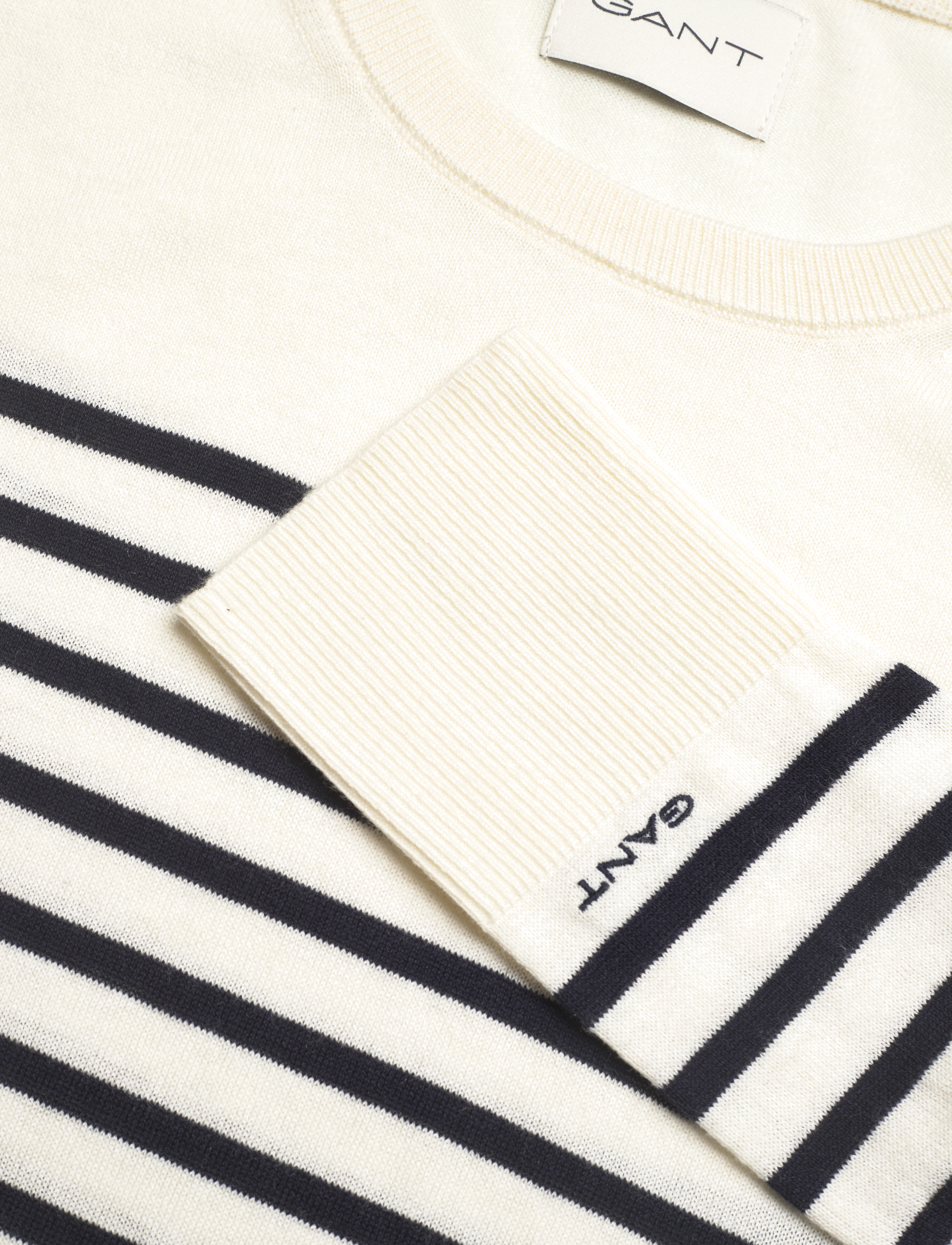GANT - FINE KNIT STRIPED C-NECK - cream - 2