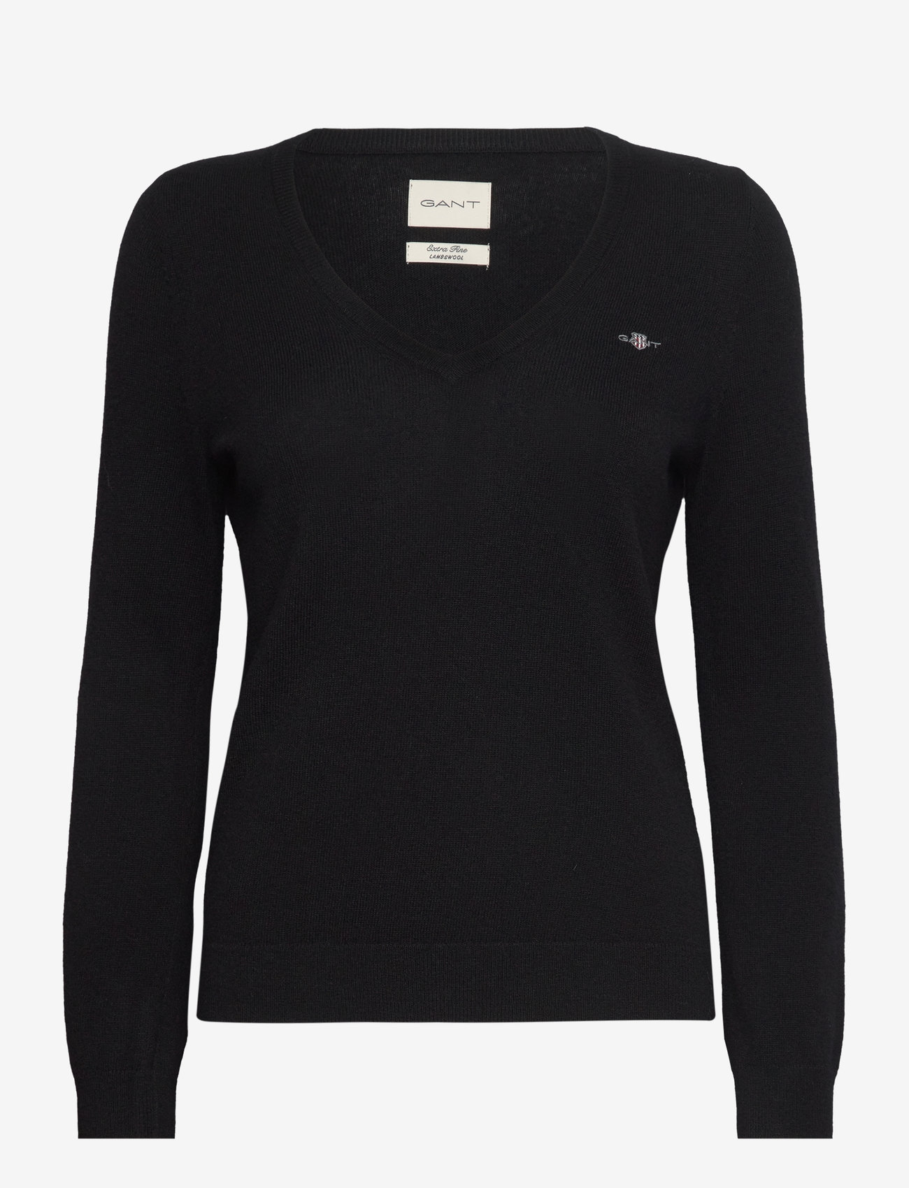 GANT - EXTRAFINE LAMBSWOOL BLEND V-NECK - stickade tröjor - black - 1