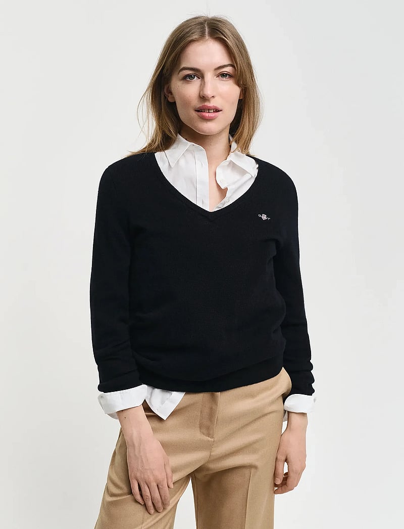 GANT - EXTRAFINE LAMBSWOOL BLEND V-NECK - pullover - black - 0