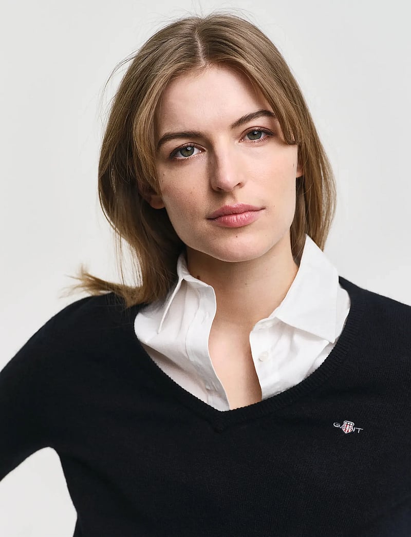 GANT - EXTRAFINE LAMBSWOOL BLEND V-NECK - pullover - black - 4