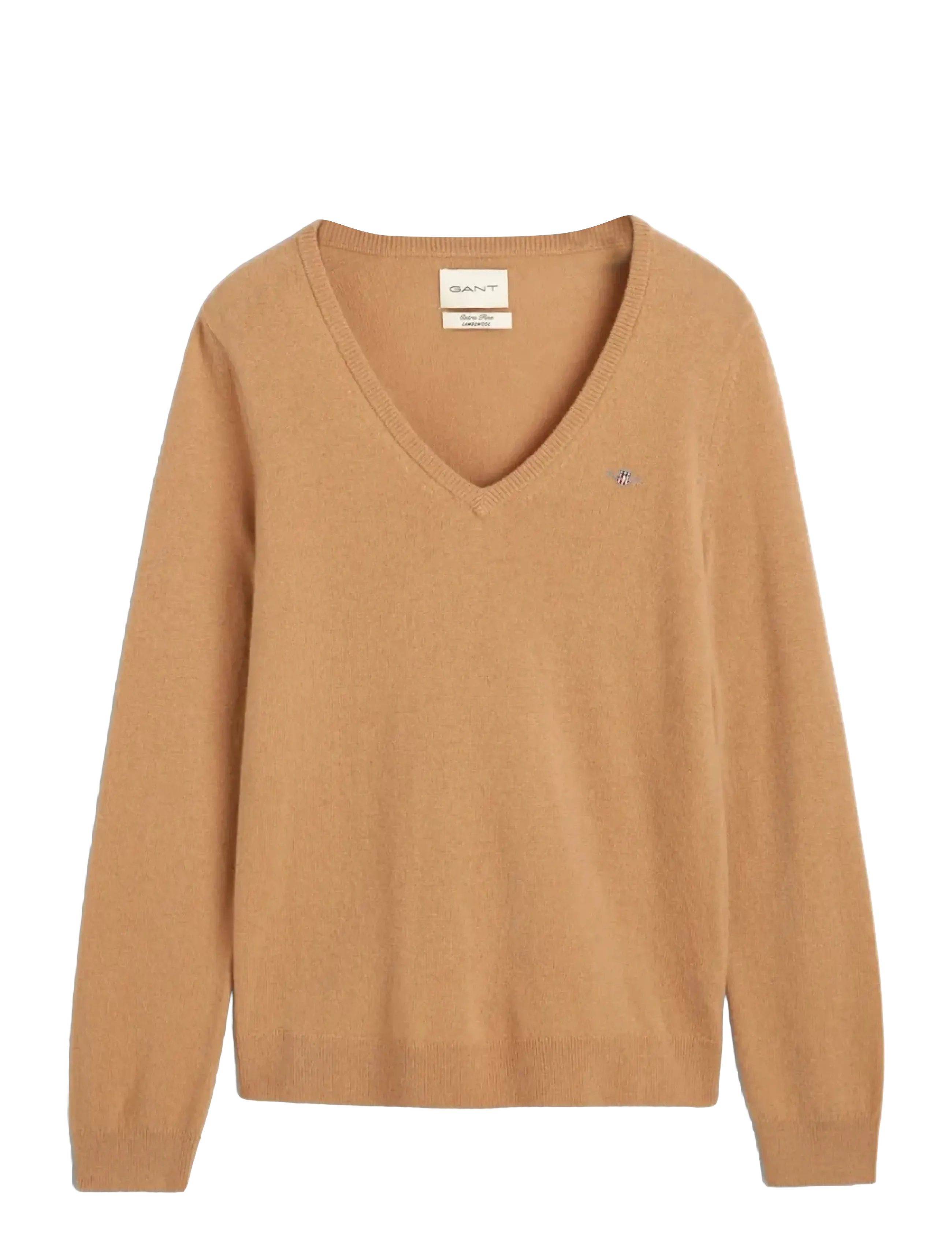 GANT EXTRAFINE LAMBSWOOL BLEND V-NECK - GANT - CARAMEL BEIGE / beige
