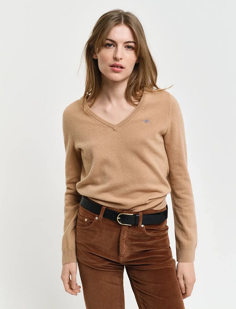 GANT - EXTRAFINE LAMBSWOOL BLEND V-NECK - pullover - caramel beige - 0