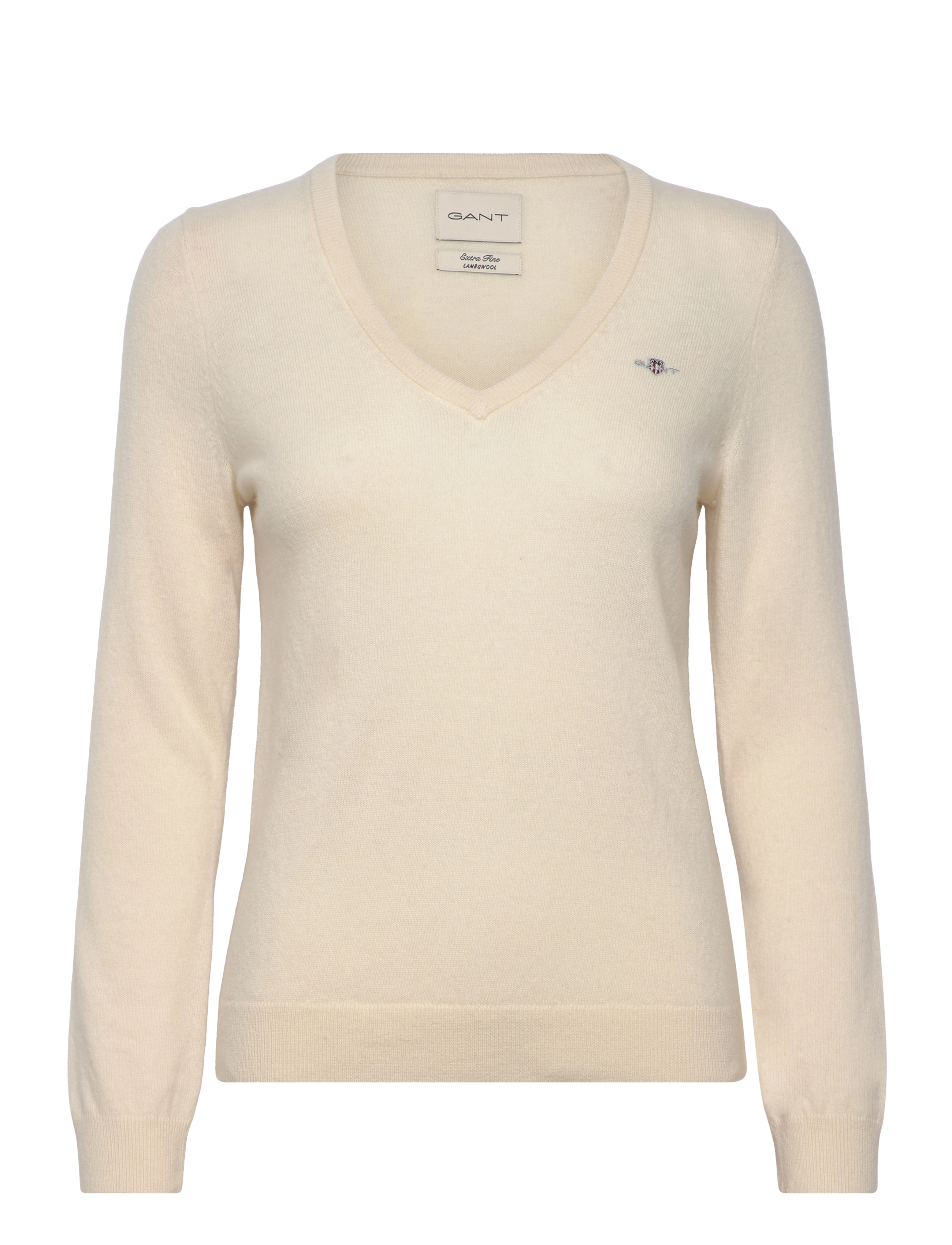 Gant Extrafine Lambswool Blend V-Neck, M, Cream, Strik > Trøjer, Dame