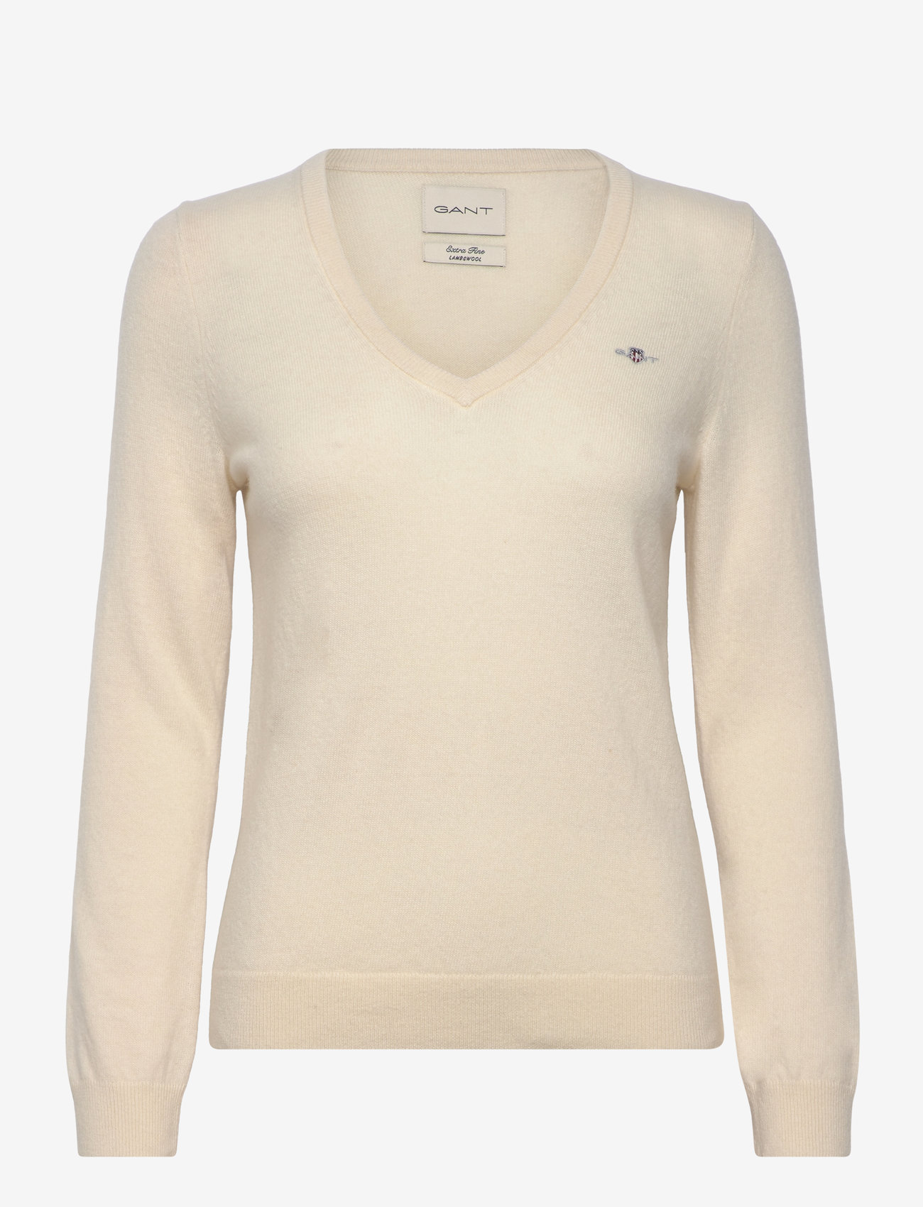 GANT - EXTRAFINE LAMBSWOOL V-NECK - stickade tröjor - cream - 0