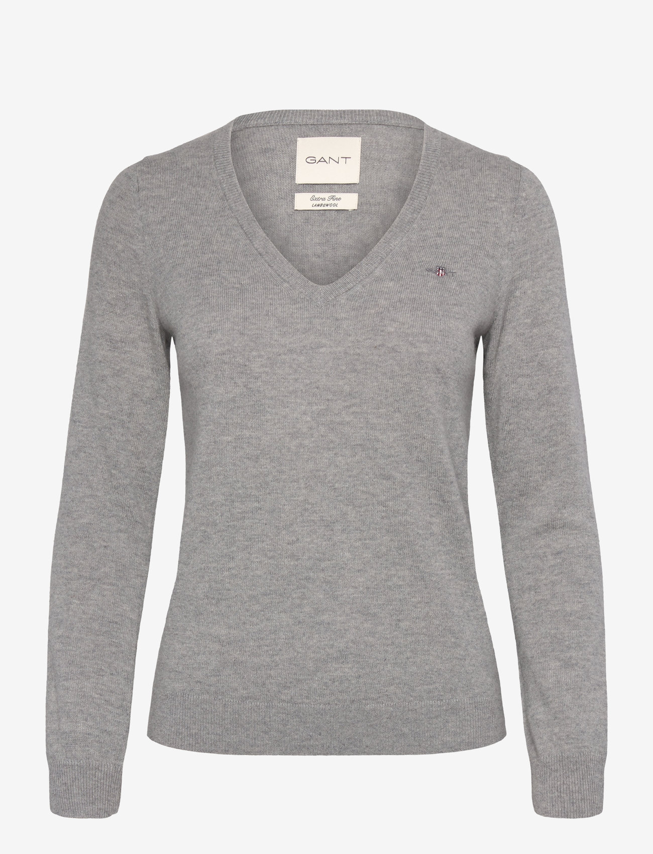 GANT - EXTRAFINE LAMBSWOOL V-NECK - peysur - grey melange - 1