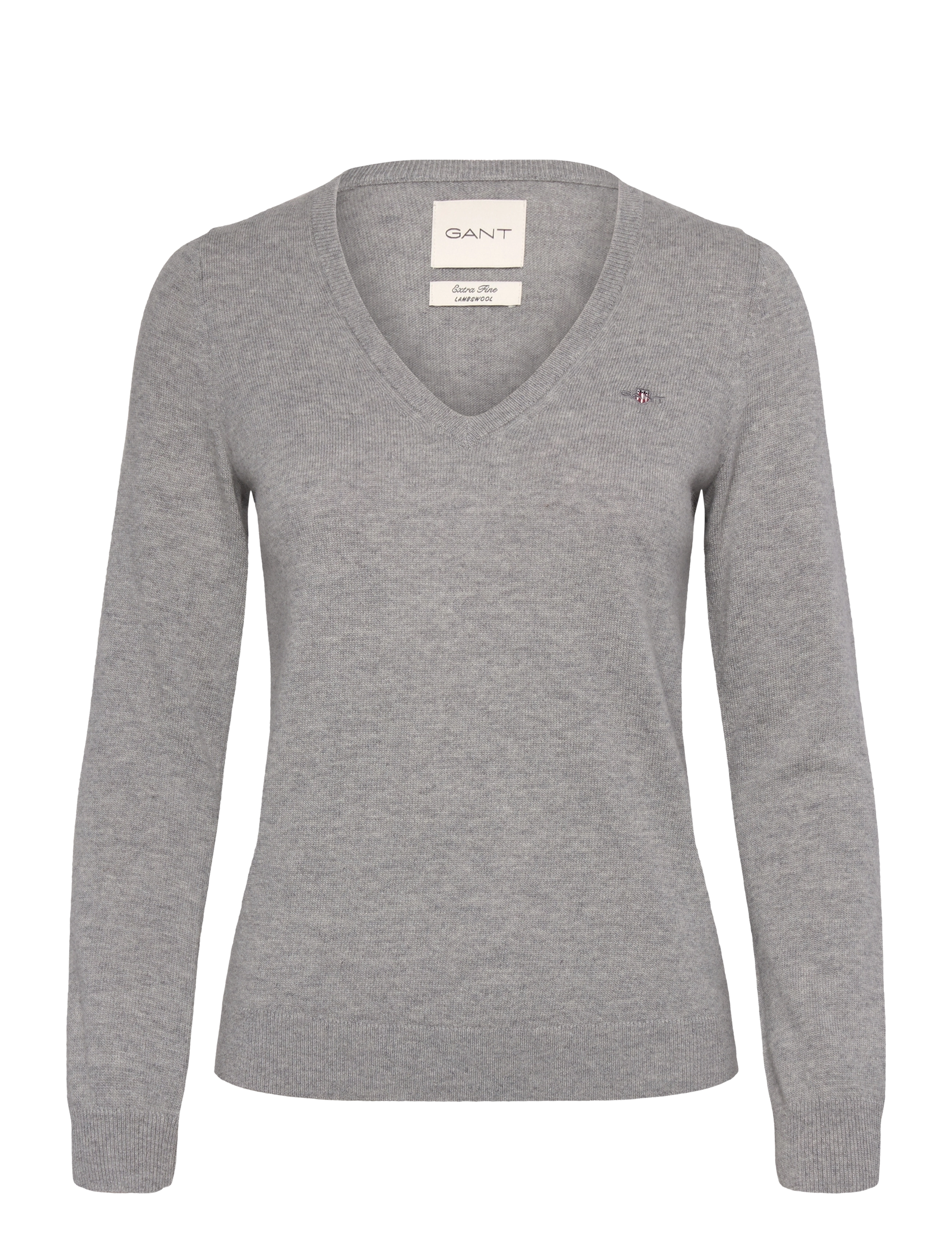 Gant EXTRAFINE LAMBSWOOL BLEND V-NECK - GANT - GREY MELANGE / grey