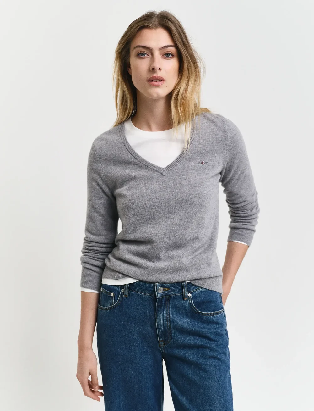 GANT - EXTRAFINE LAMBSWOOL BLEND V-NECK - stickade tröjor - grey melange - 0